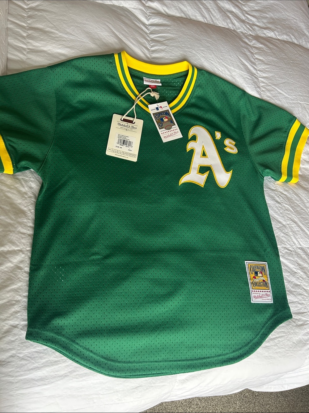Mitchell & Ness Oakland A's Green and Yellow Mesh Baseball Jersey